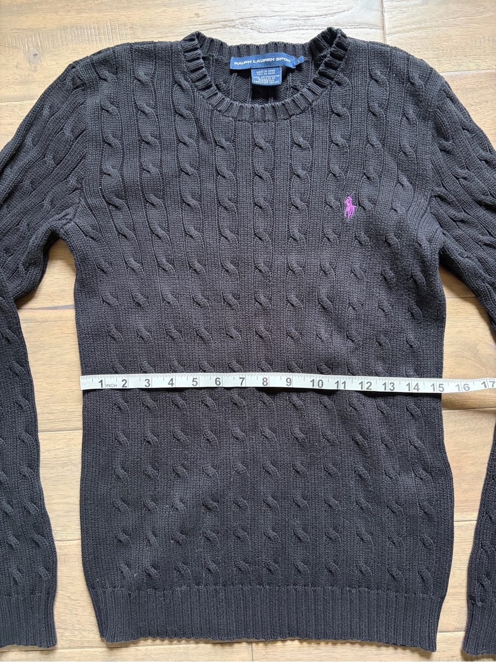 Ralph Lauren black cable-knit crewneck sweater cotton, Large - Picture 2 of 8